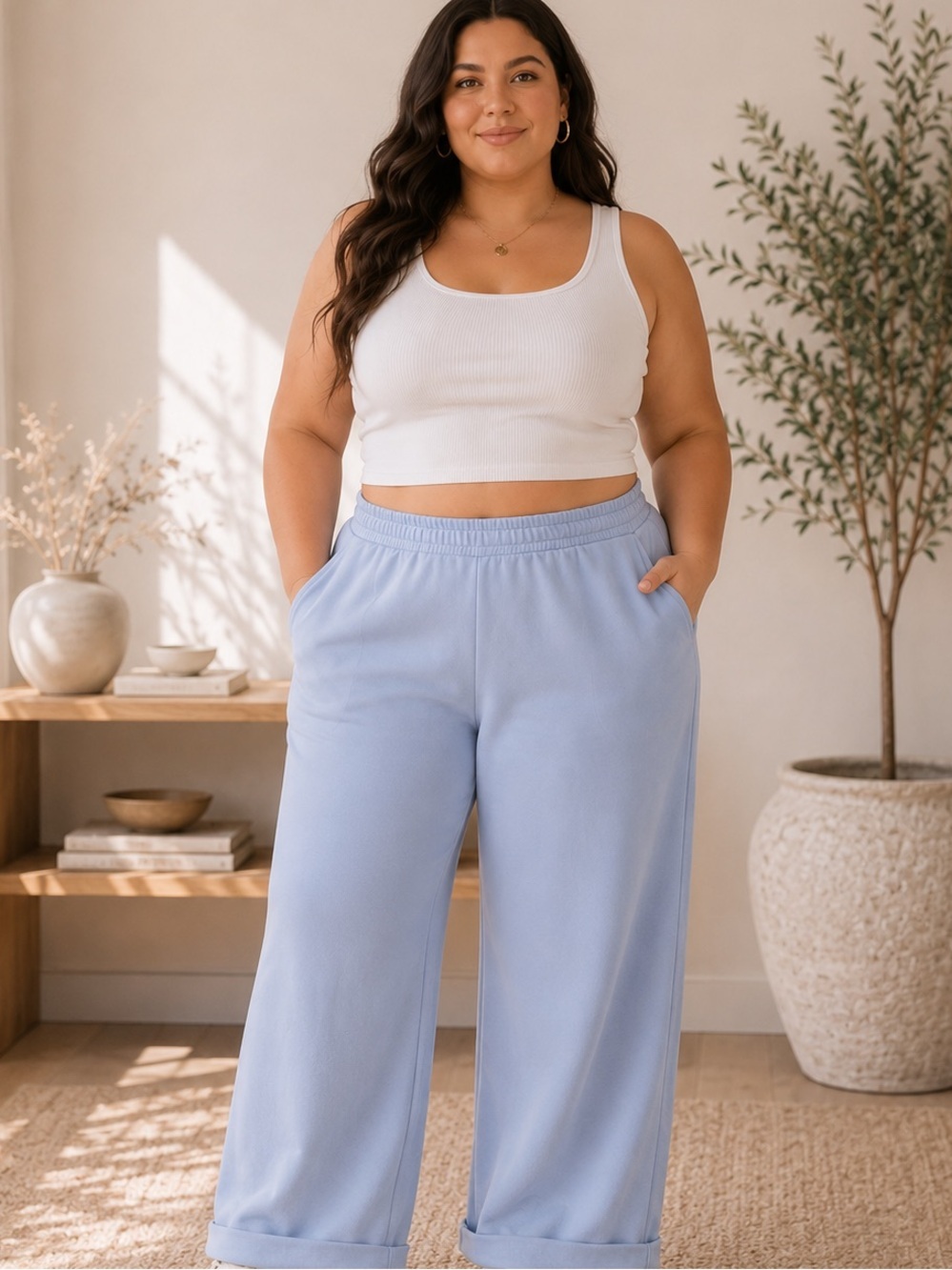 SKIMS Women's Light Blue Wide Leg Sweatpants Size 2XL Heavyweight Lounge